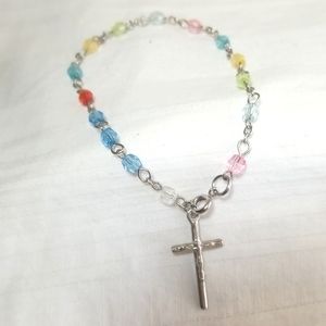 Silver Cross Crucifix Bead Religious Bracelet